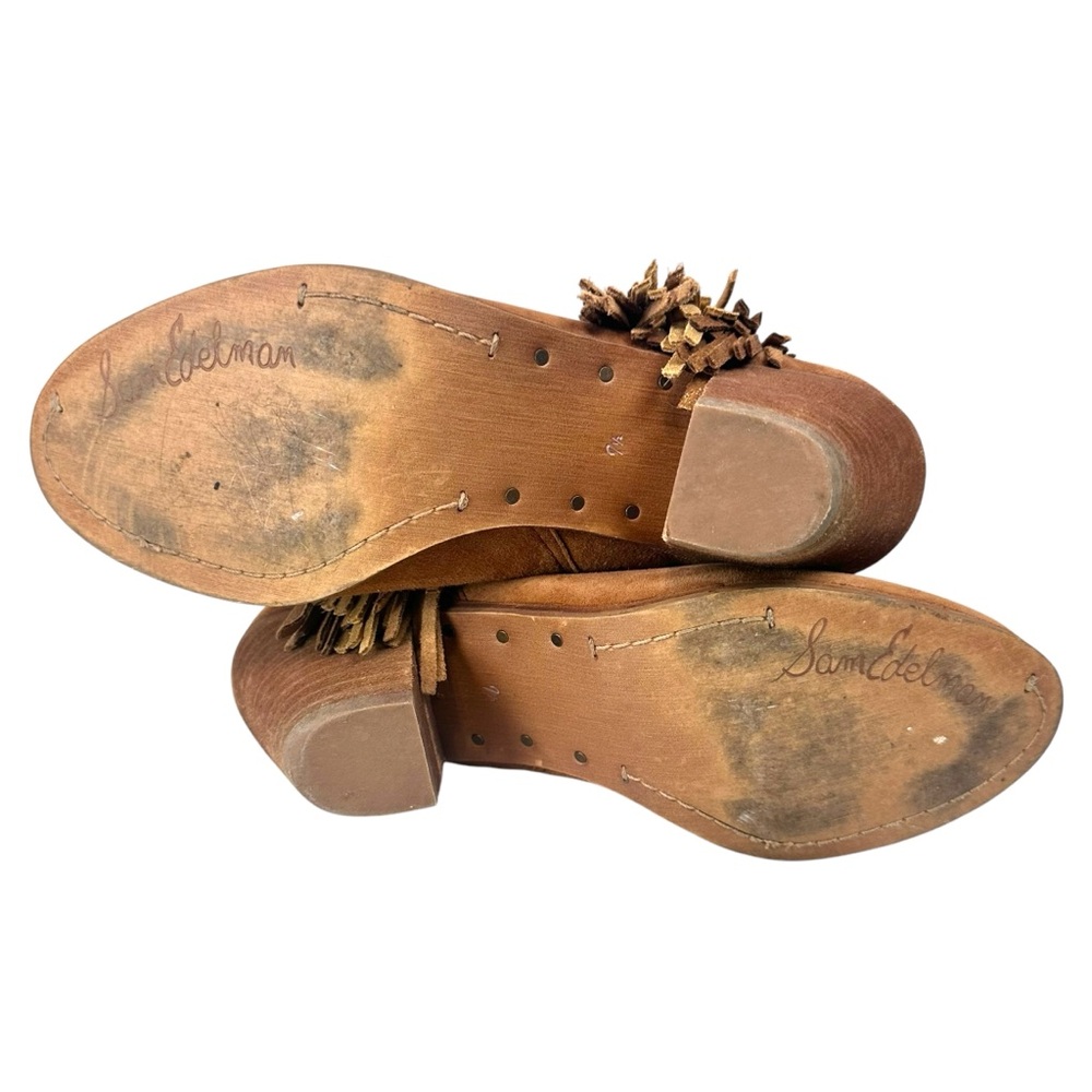 Sam Edelman Louie Womens Tan Suede Metallic Gold Fringe Booties Side Zip Sz 7.5 - Picture 9 of 16